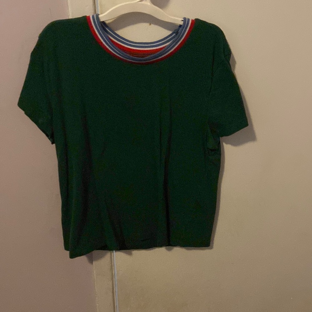 great condition, worn once. red and green short sleeve shirt